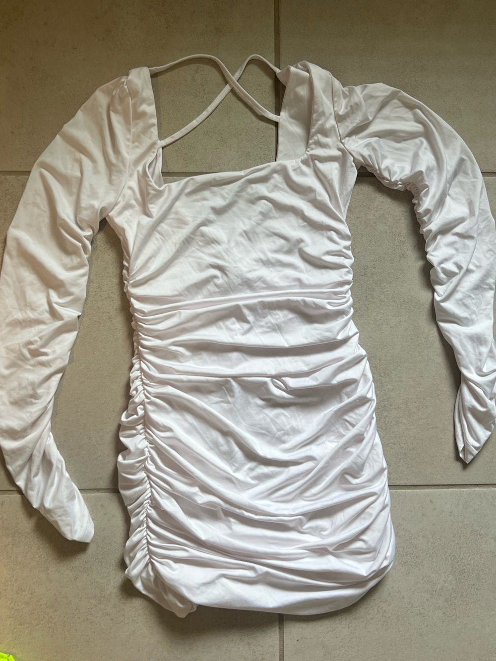Amazon White Long Sleeve Ruched Bodycon Dress